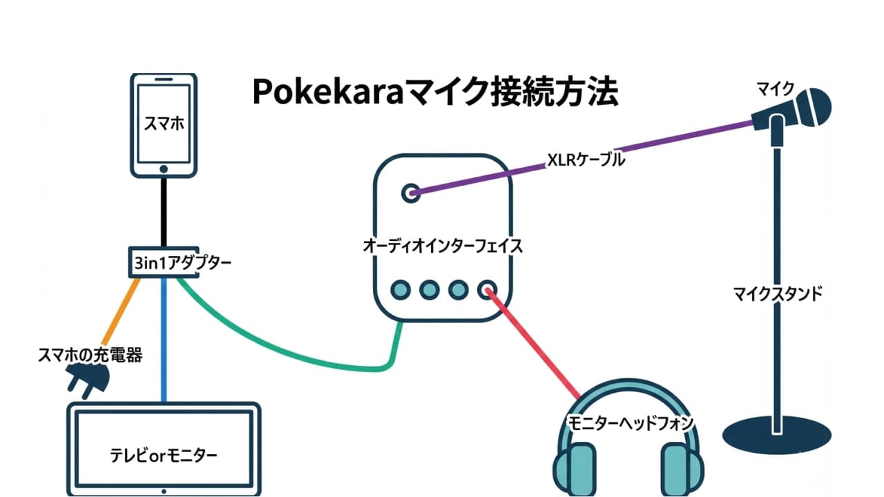 ダイナミックマイクをポケカラで接続する方法（3 in 1アダプター）