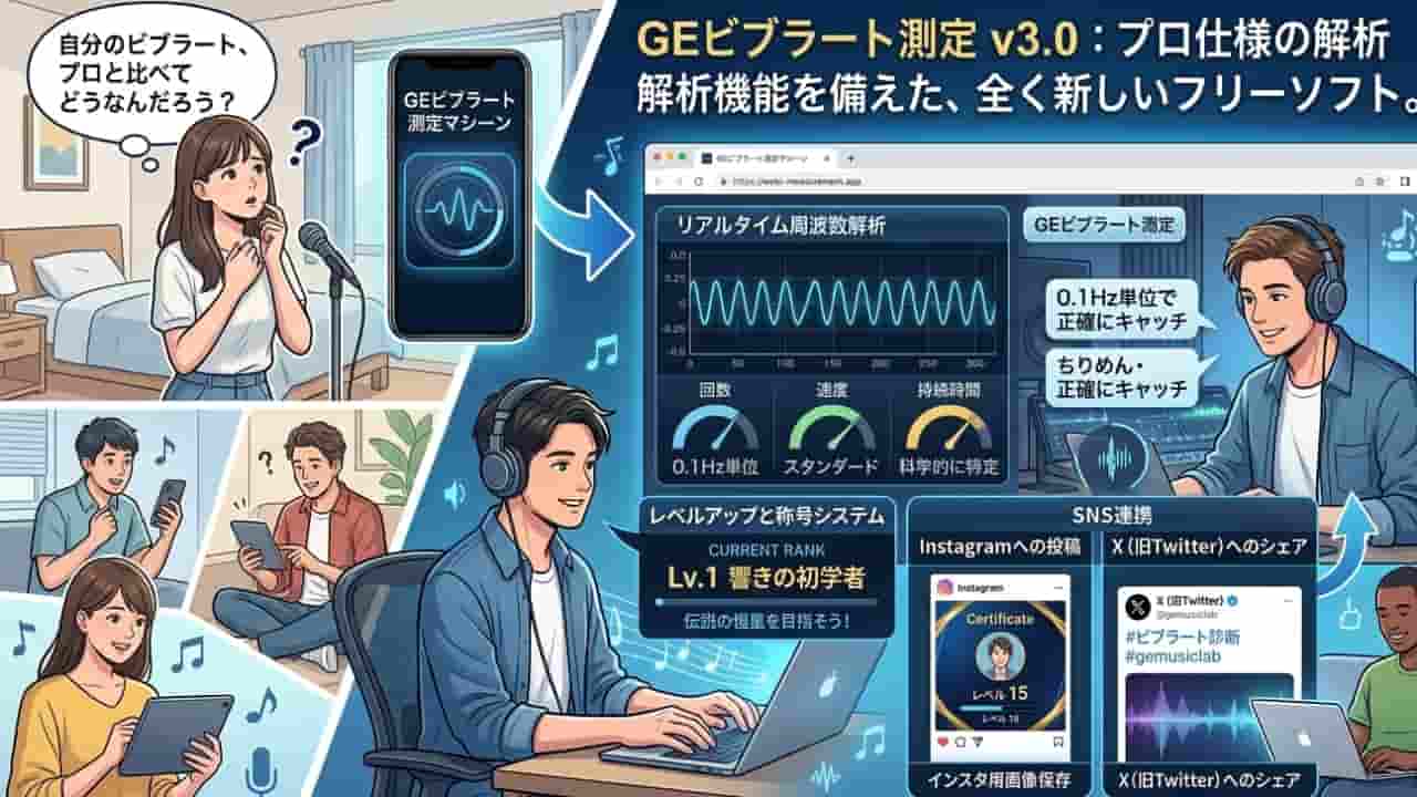 【フリーソフト】GEビブラート測定マシーン公開！あなたの歌声を科学的に診断