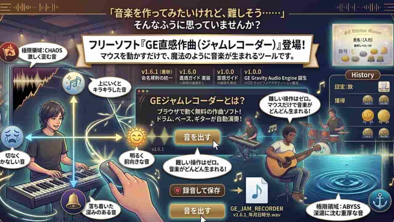 フリーソフト『GE直感作曲（ジャムレコーダー）』はマウスを動すだけで作曲できる！