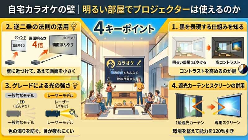 自宅カラオケの壁｜明るい部屋でプロジェクターは使えるのか
