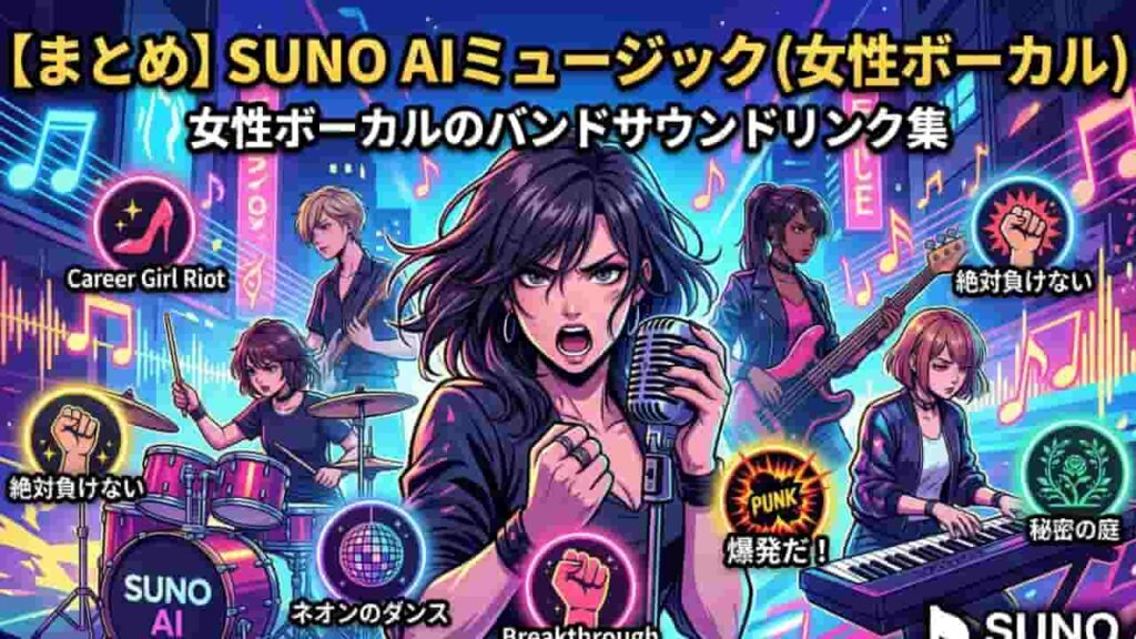 【まとめ】SUNO AIミュージック｜女性ボーカルバンドの楽曲