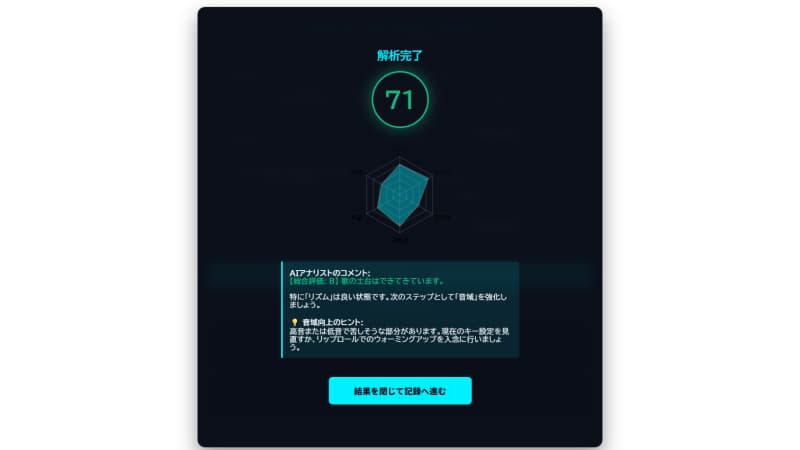 歌唱後フィードバックを受ける