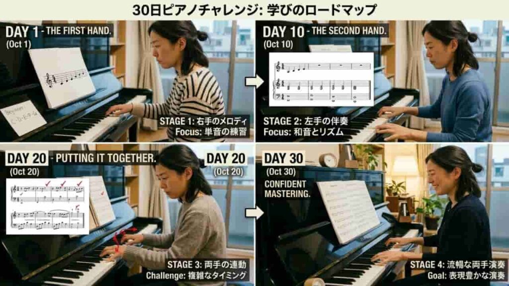 ピアノ初心者でも30日で両手で弾けるようになる練習のコツ