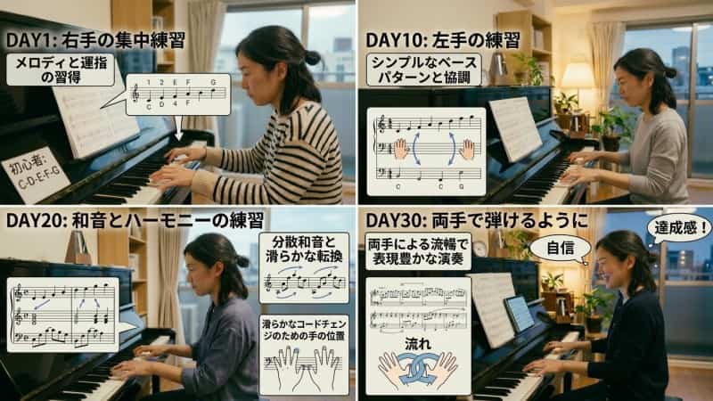 ピアノ初心者が30日で両手弾きができる3つの練習ステップ