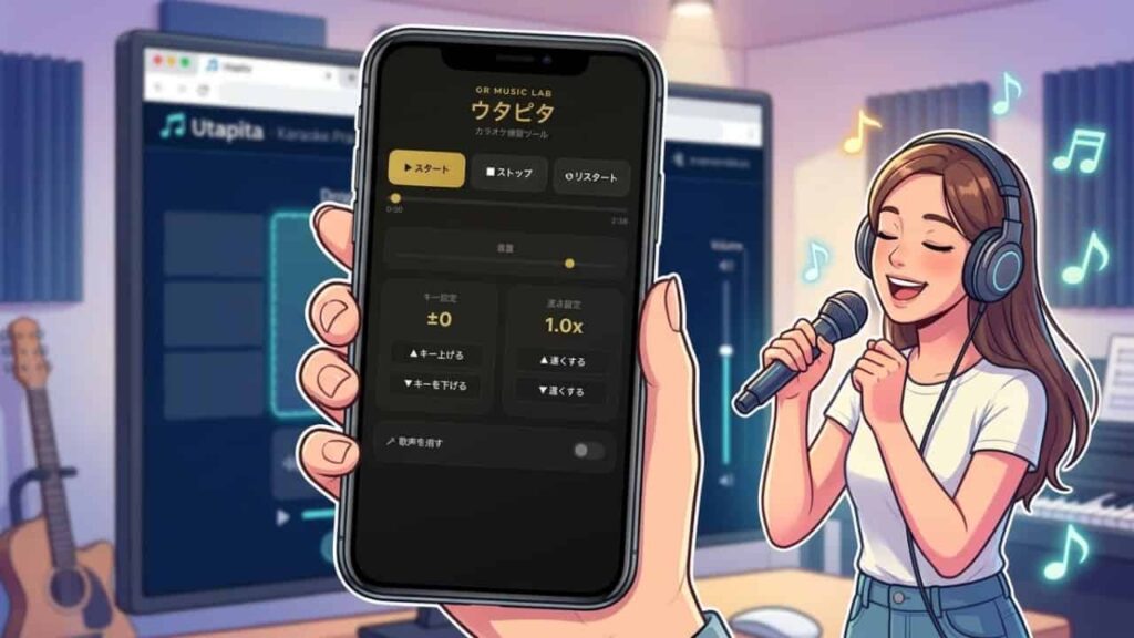 カラオケ練習ツール「ウタピタ」はキー変更・スピード変更・ボーカルカット機能を実装！
