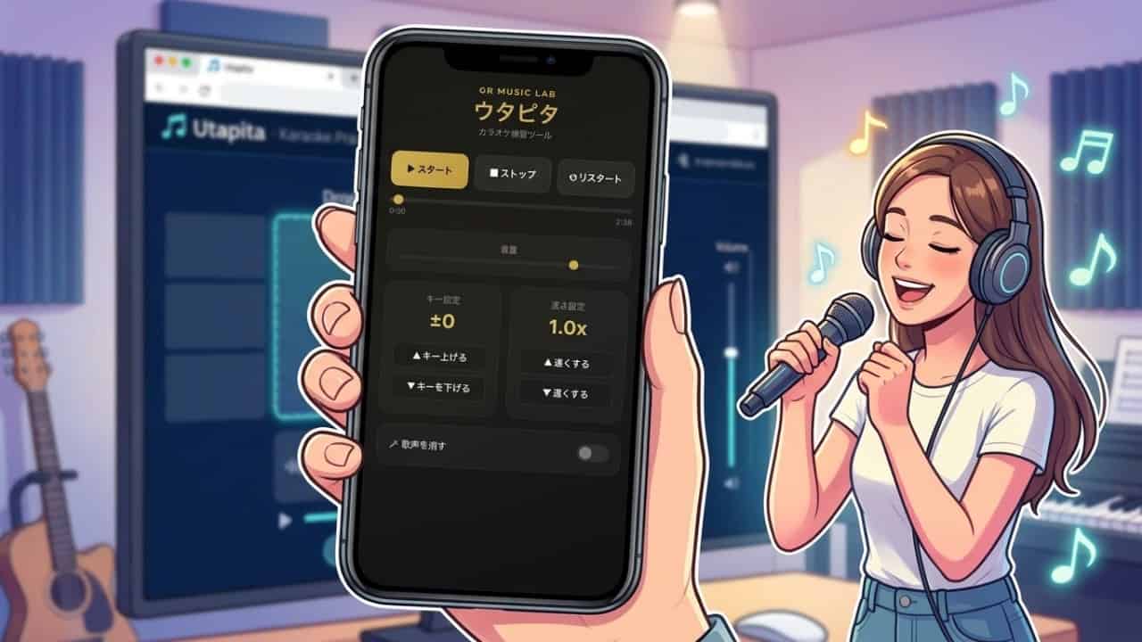 カラオケ練習ツール「ウタピタ」はキー変更・スピード変更・ボーカルカット機能を実装！