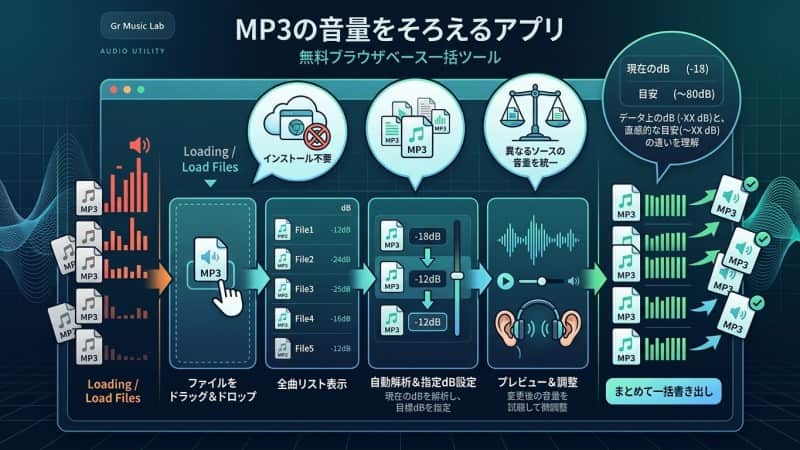 MP3の音量をそろえるアプリ(Webツール)でできることと基本機能